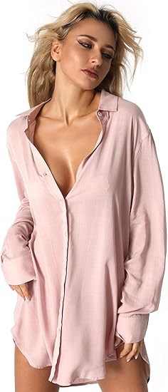 TOUSYEA Sleep Shirts for Women Long Sleeve Soft Pajama Tops