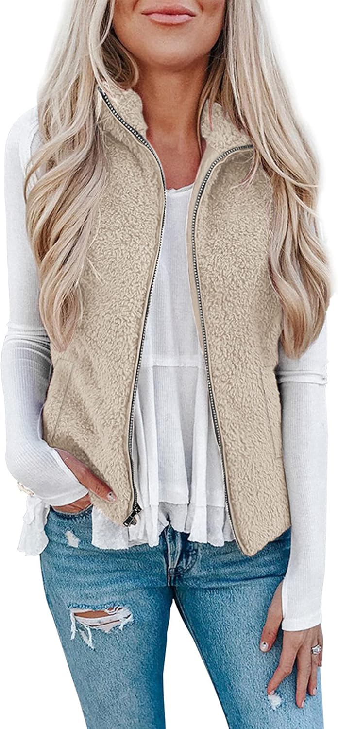 LOMON Womens Fuzzy Sherpa Fleece Jacket Cozy Sleeveless Vest