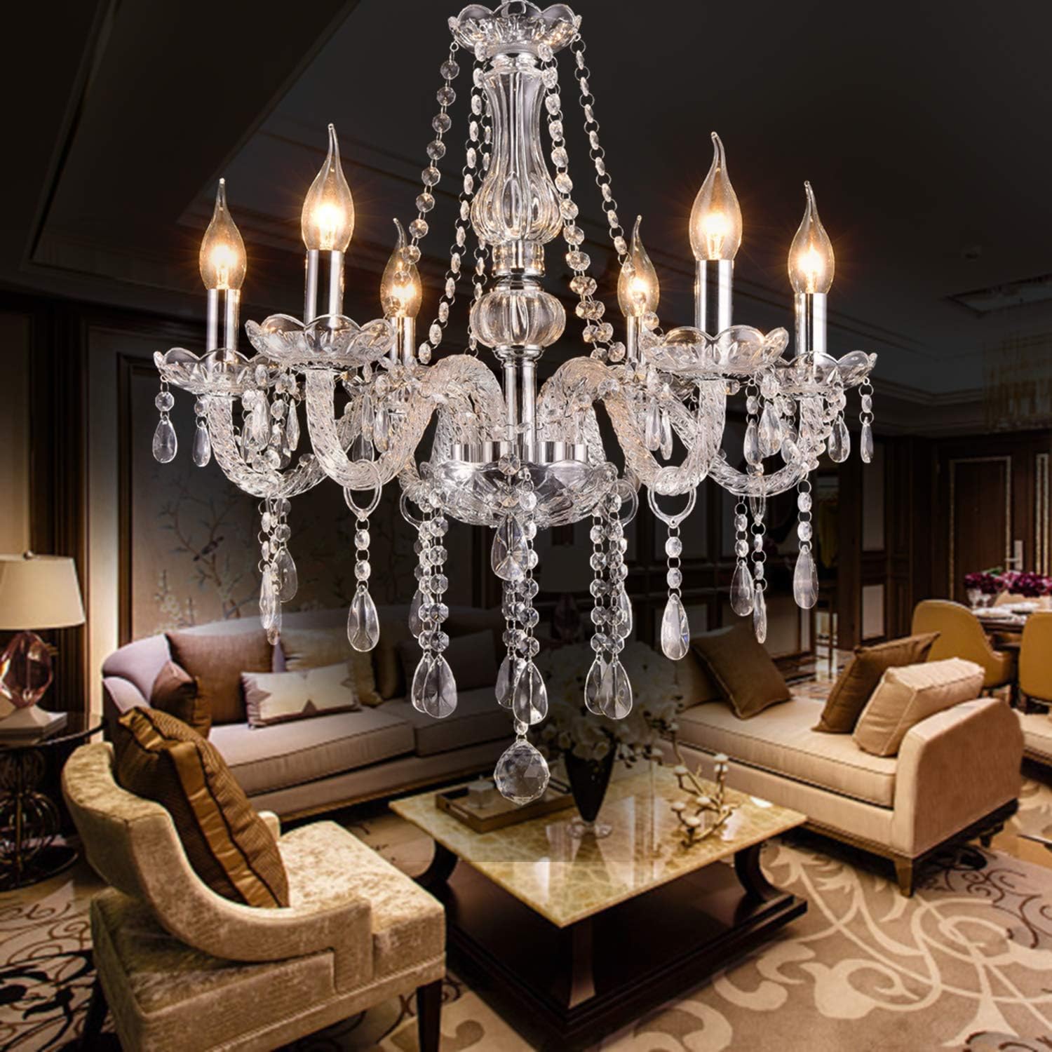 Modern Elegant 6 Lights K9 Crystal Glass Chandelier for Home