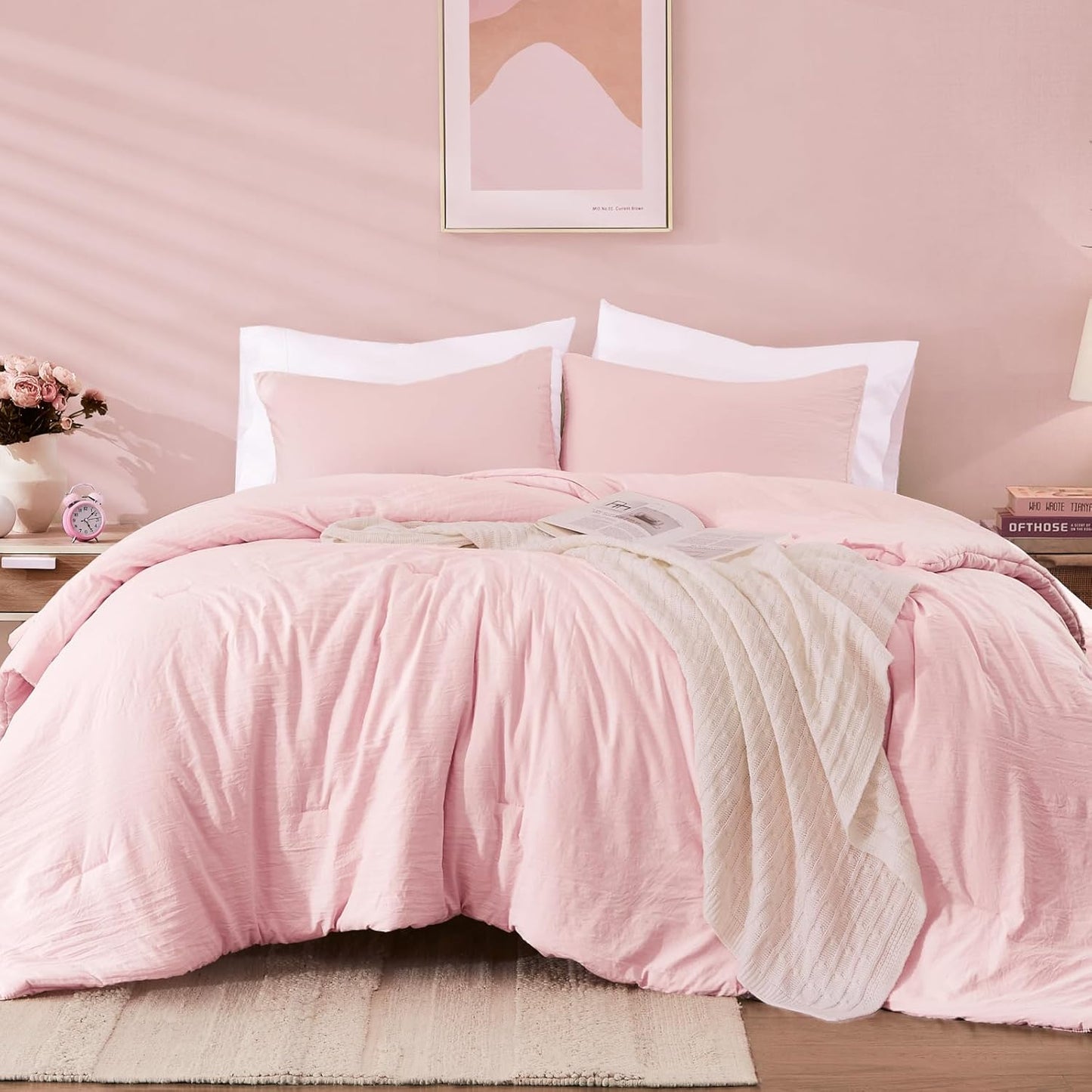 WRENSONGE Full Size Comforter Sets - Soft Pink 3 Piece Bedding