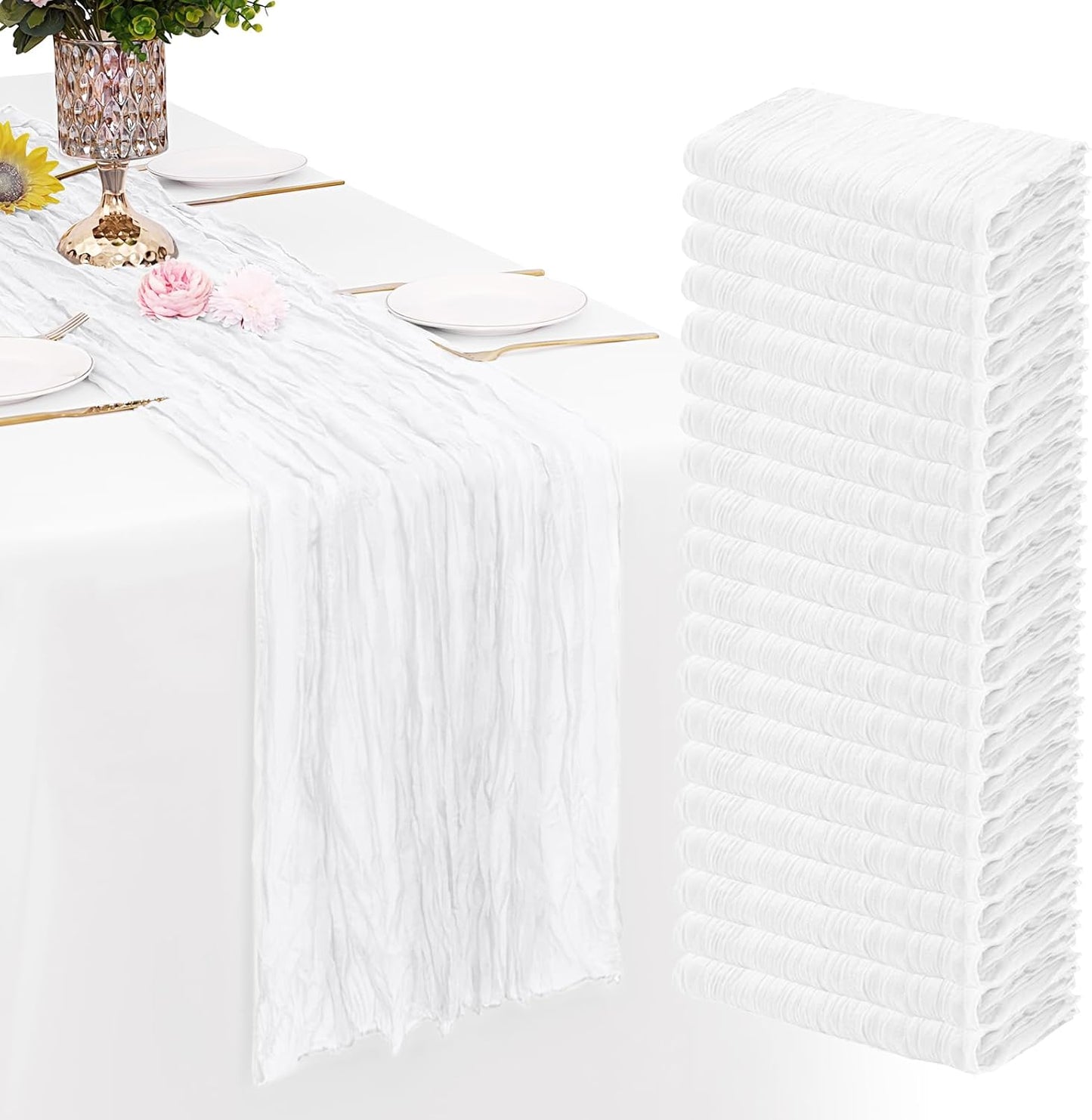 20 Pack White Cheesecloth Table Runner for Rustic Decor
