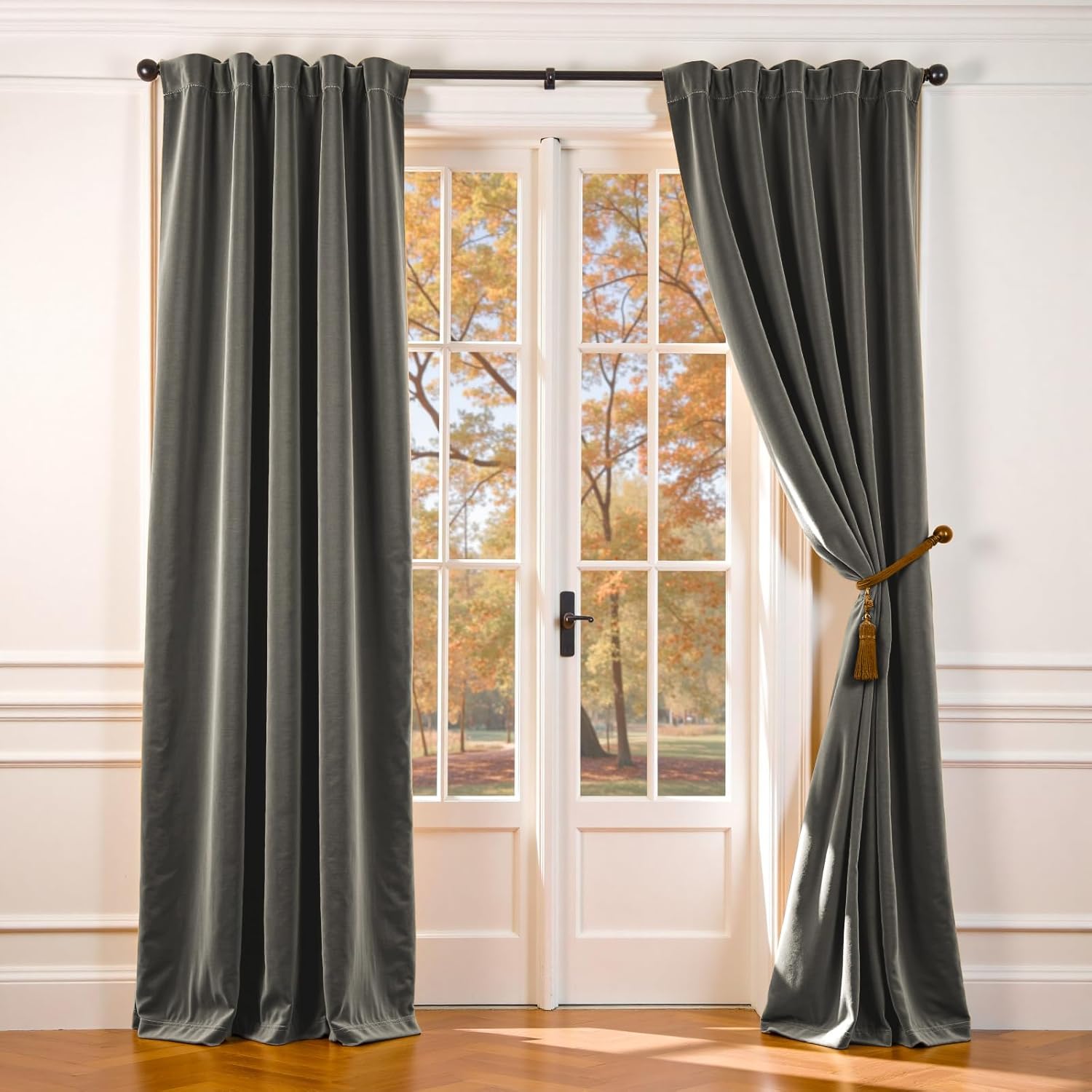 Lazzzy Grey Velvet Curtains for Bedroom and Living Room Decor