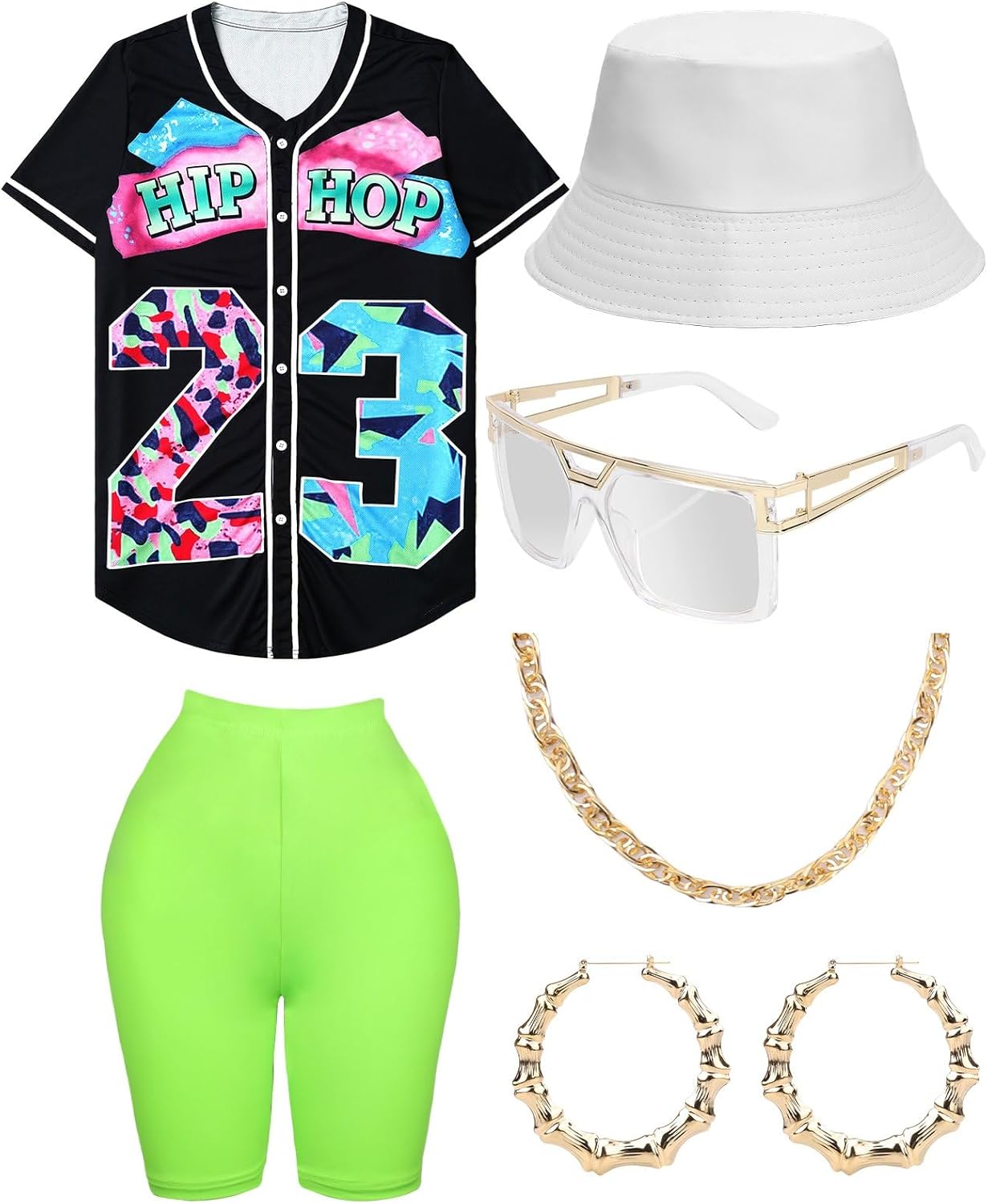 80s 90s Outfit for Women, Hip Hop Costume with Accessories