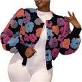 Women's Cropped Floral Print Bomber Jacket - Warm Lightweight Layer