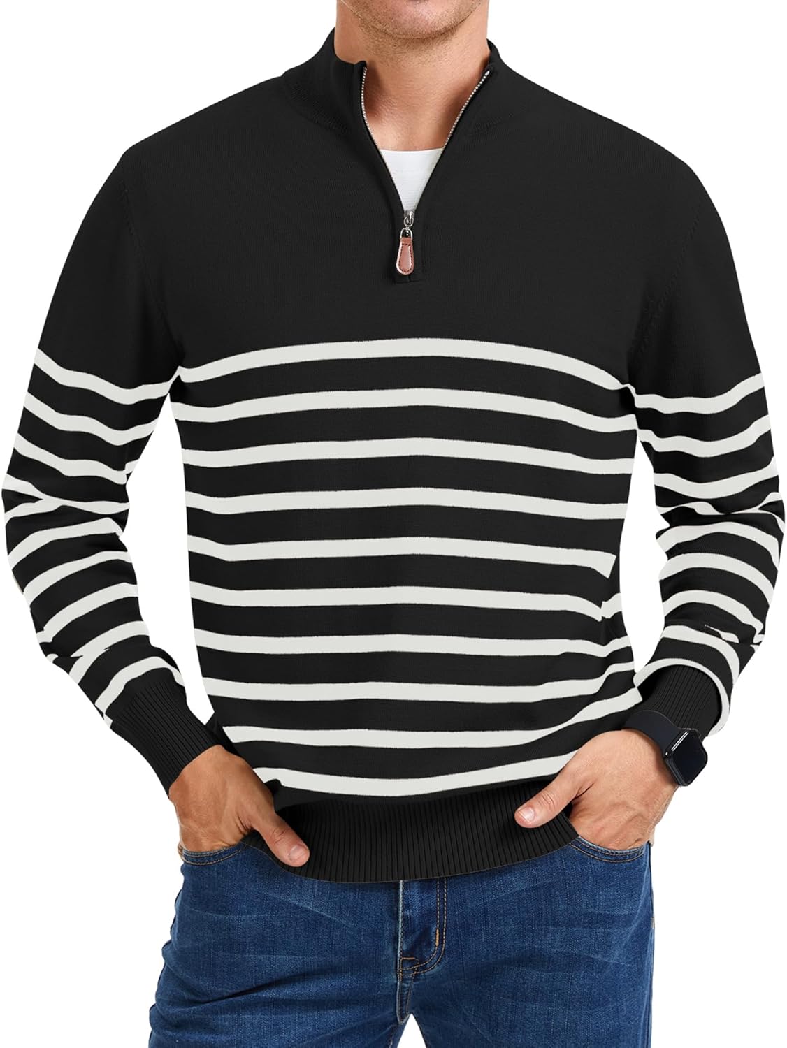 iWoo Quarter Zip Sweaters for Men - Stylish Mock Neck Pullover