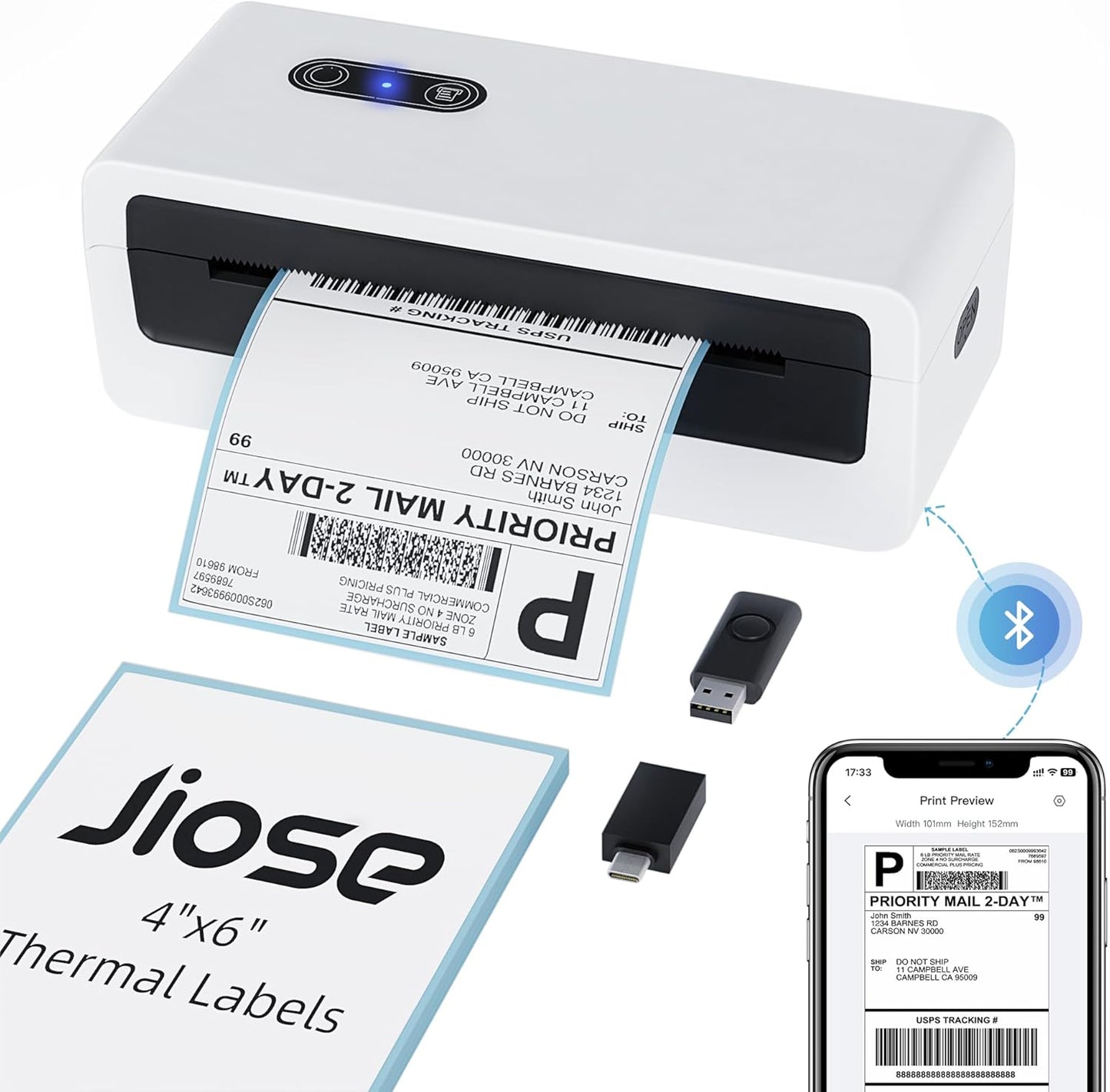 Jiose Bluetooth 4x6 Label Printer - Fast Shipping Labels