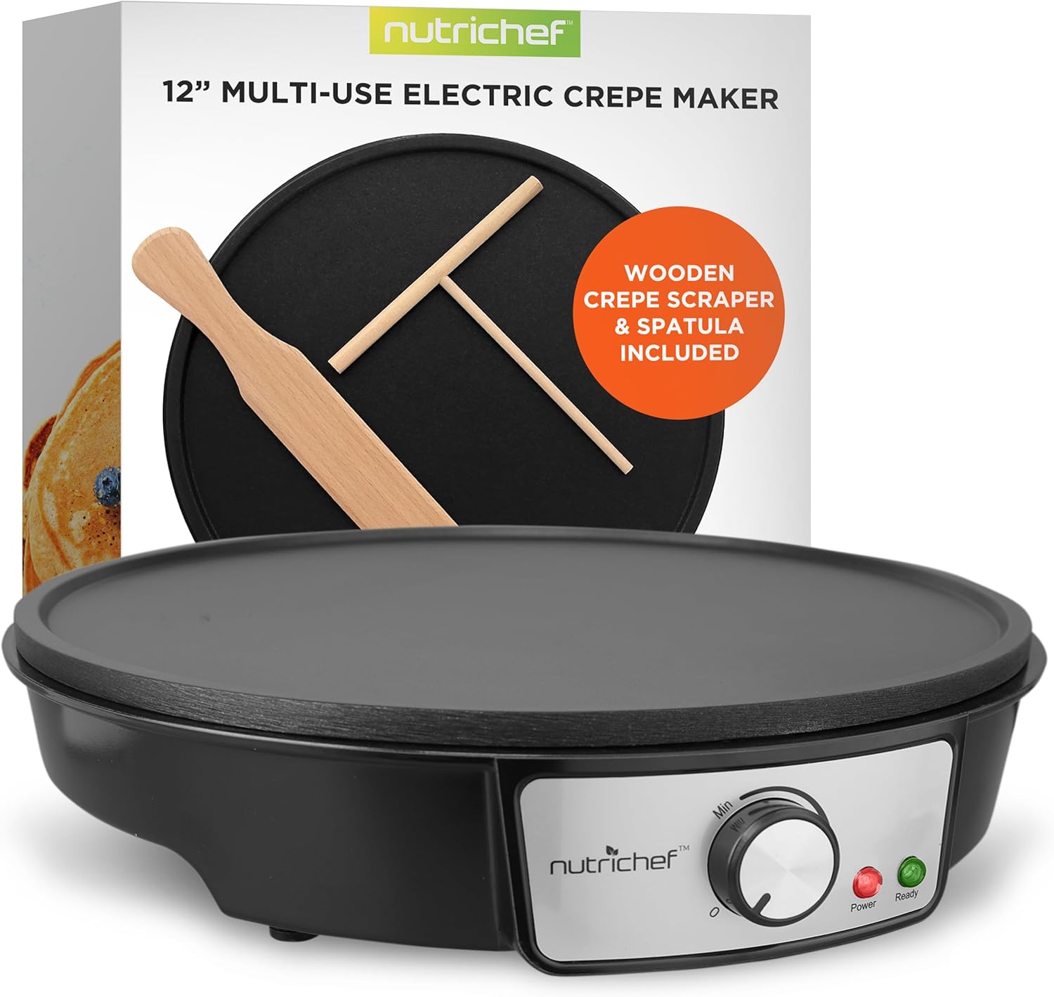 Nutrichef 12 Electric Crepe Maker - Nonstick Griddle with LED Indicators