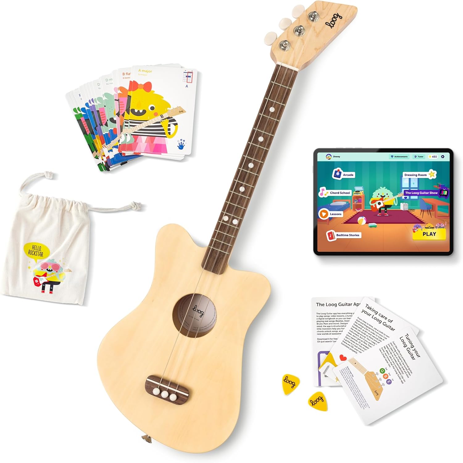 Loog Mini Acoustic Kids Guitar for Beginners Ages 3+ with App