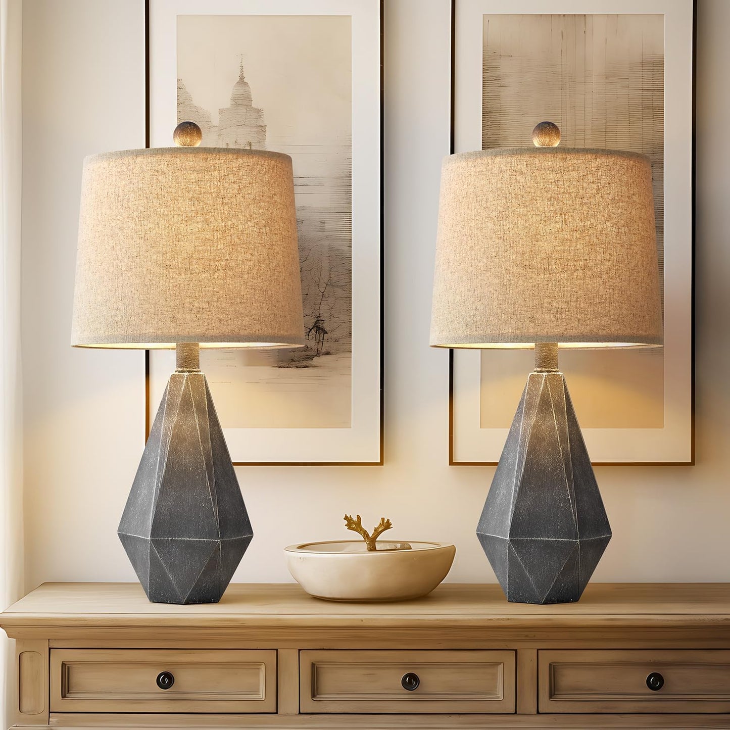PoKat Rustic Farmhouse Table Lamp Set of 2 for Small Spaces