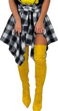 Women's Plaid Skater Skirt High Waist Knot Front Asymmetrical Hem