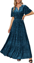 Velvet V Neck Formal Maxi Dress for Women - Flattering Evening Fit