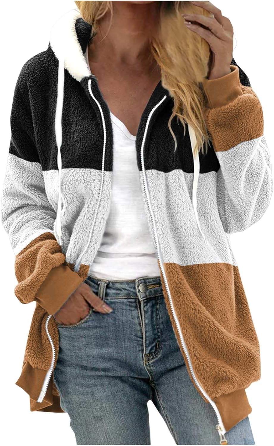 Cozy Plus Size Hooded Coat, Stylish Splicing