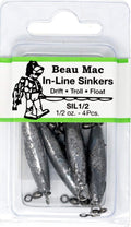 Beau Mac In-Line Sinkers Size 1/2oz - Twist-Free Weights for Floats