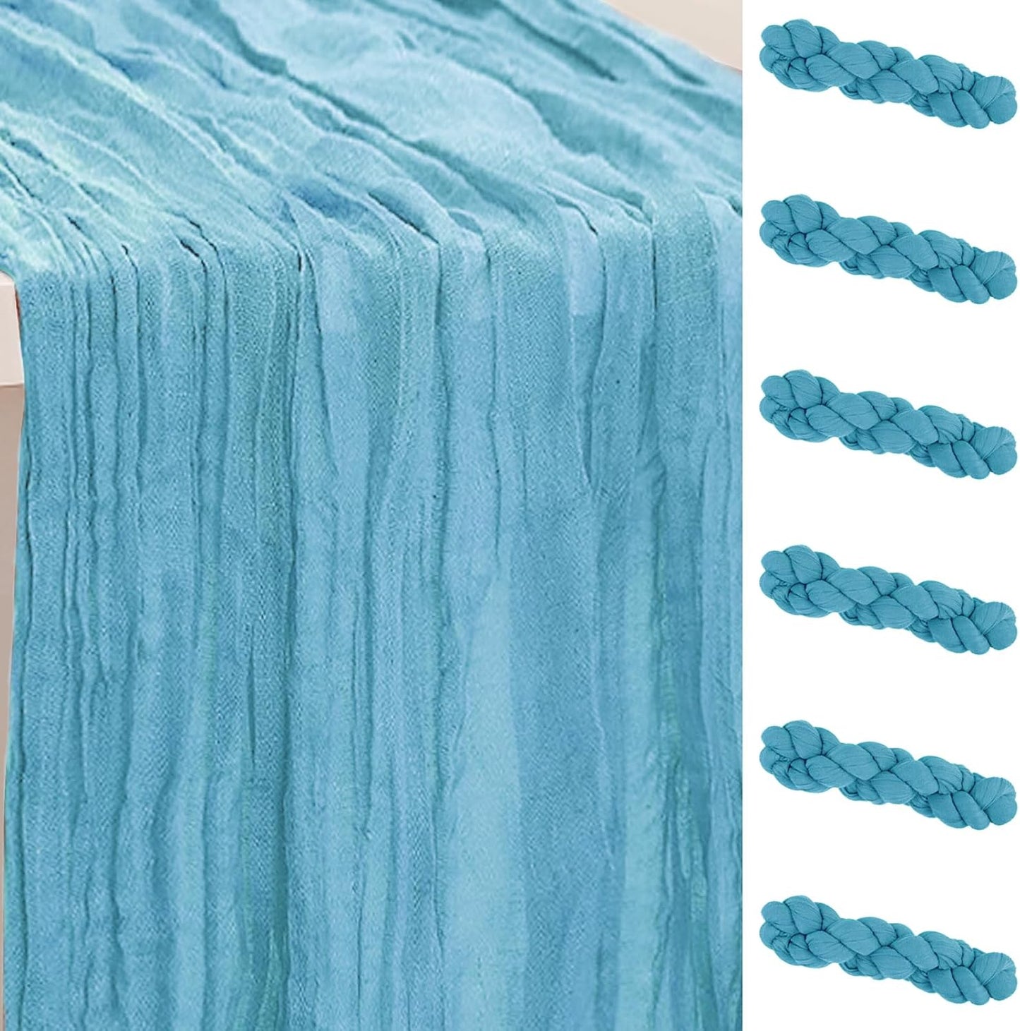 6 Pack Baby Blue Cheesecloth Table Runner for Elegant Decor