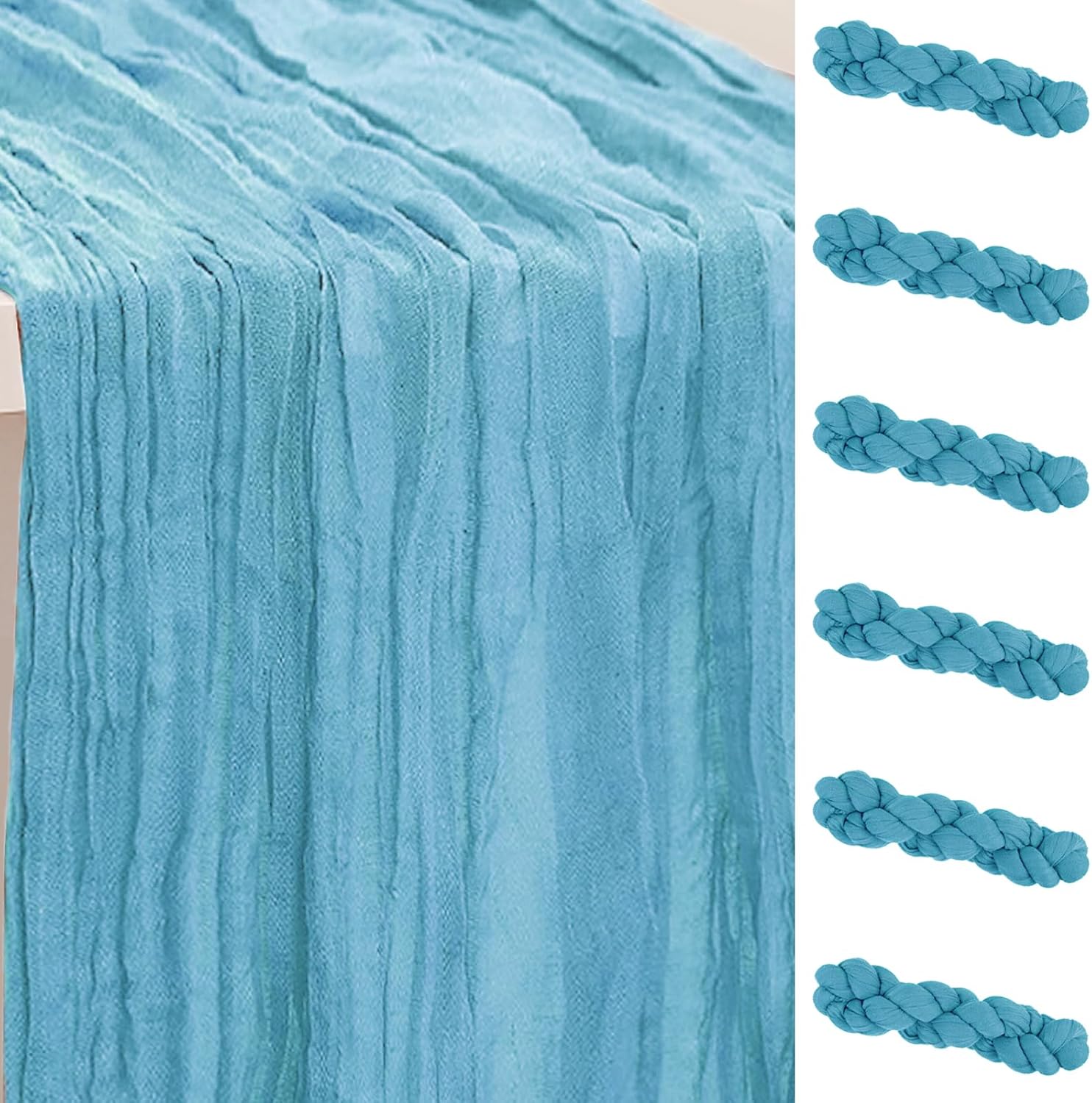 6 Pack Baby Blue Cheesecloth Table Runner for Elegant Decor