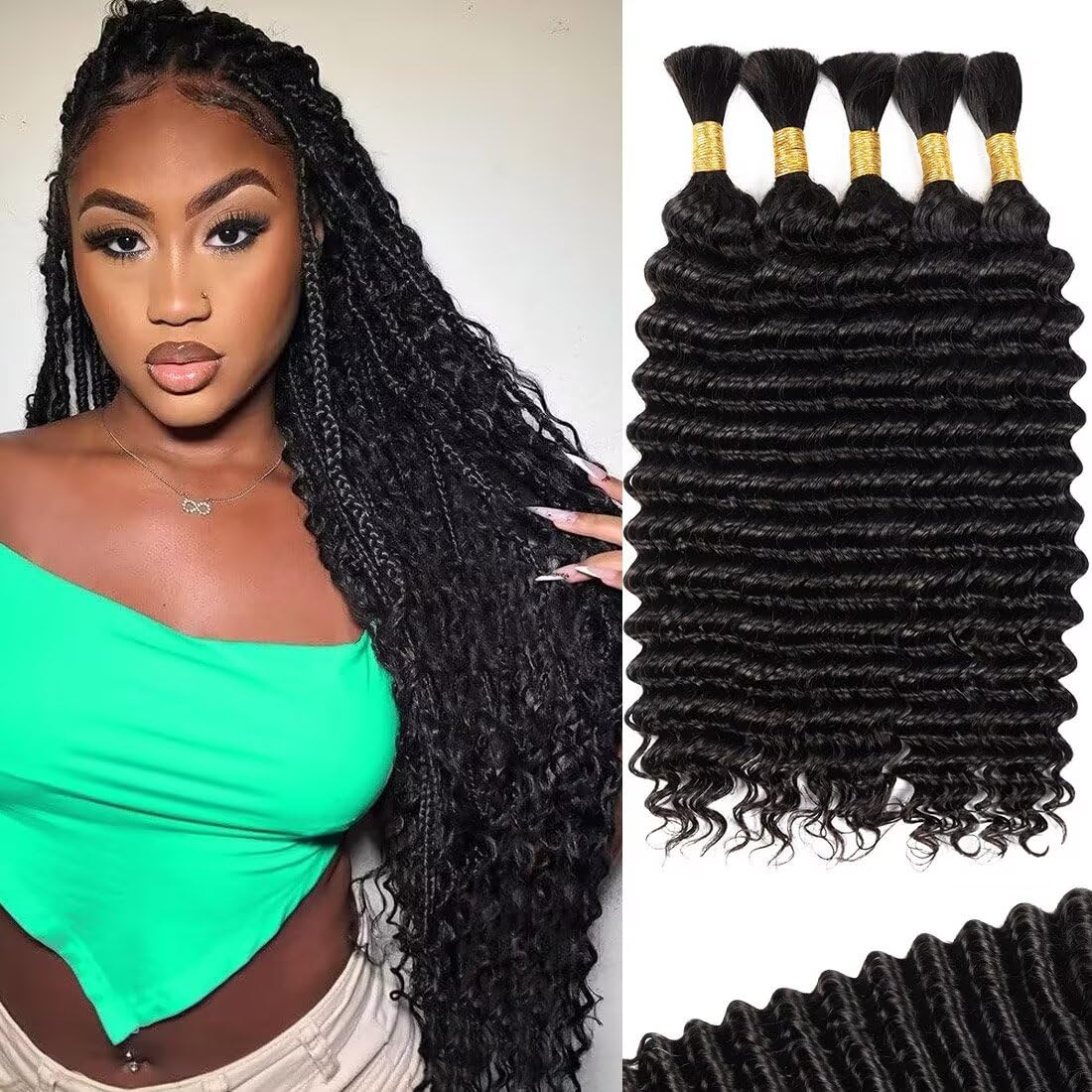 Human Braiding Hair for Boho Braids 20 Inch Curly Deep Wave