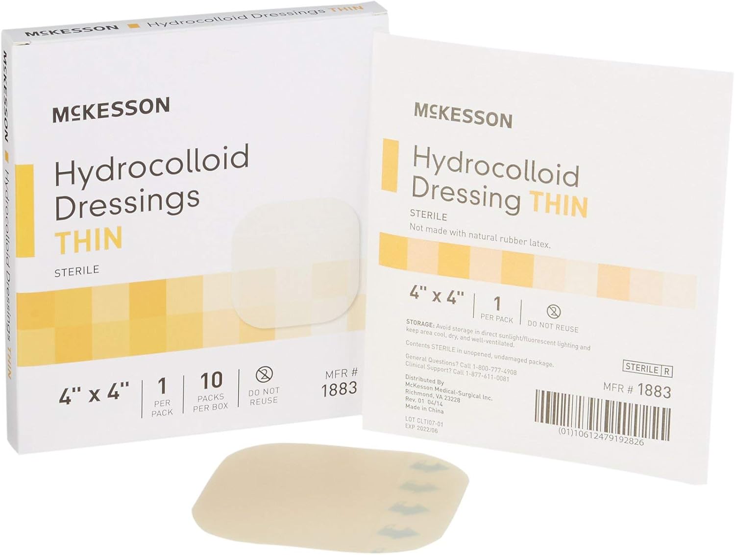 McKesson Hydrocolloid Dressing, Sterile, Thin, 4 in x 4 in