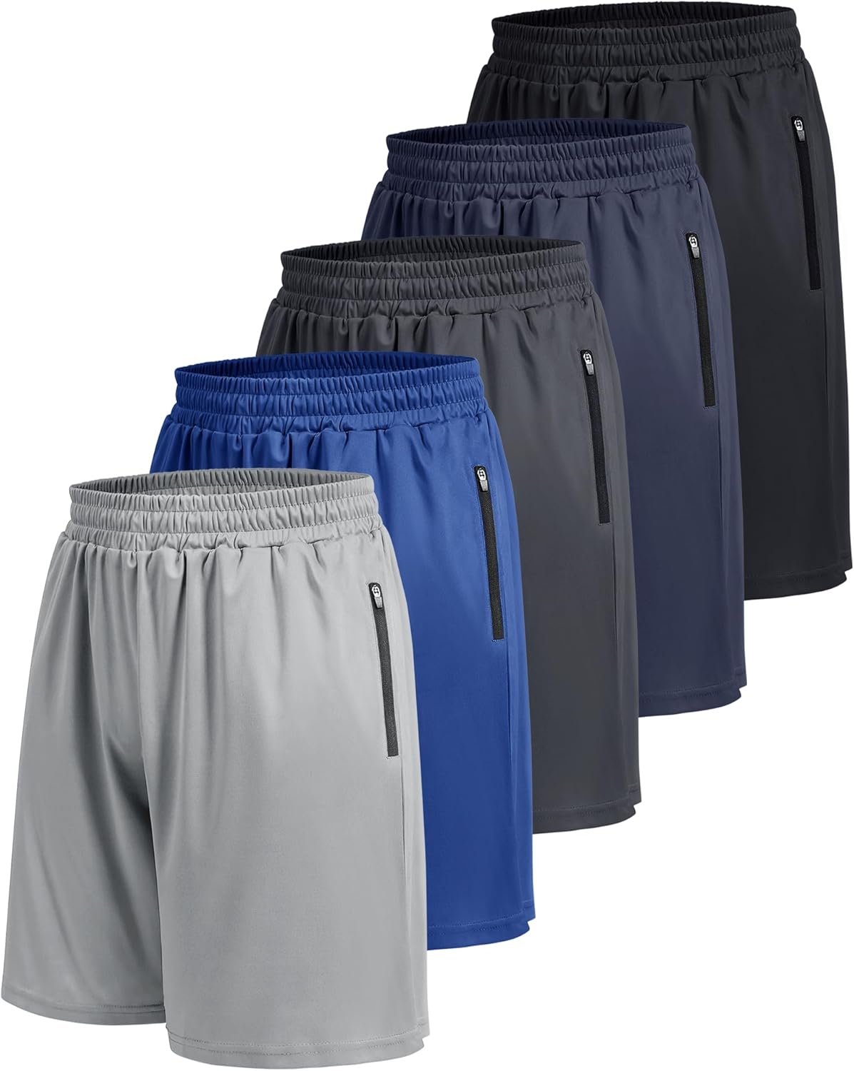 5 Pack Athletic Basketball Mens Shorts with Zipper Pockets