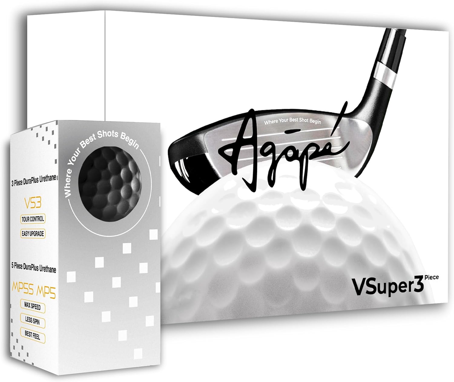 agape White DuraPlus Golf Balls, Dual Core