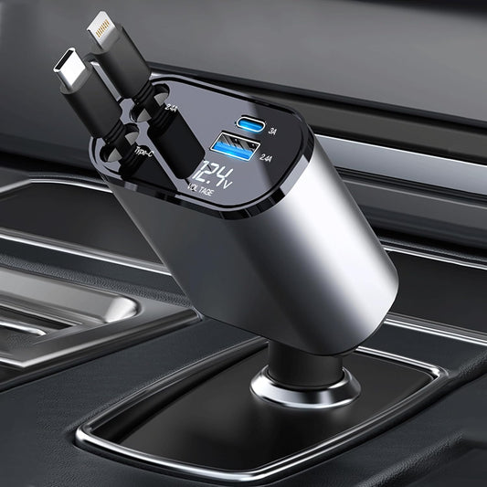 Fast 100W Retractable Car Charger for Multiple Devices
