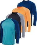 Mens Long Sleeve Rash Guard 4 Pack - UPF 50+ Quick Dry for Big & Tall