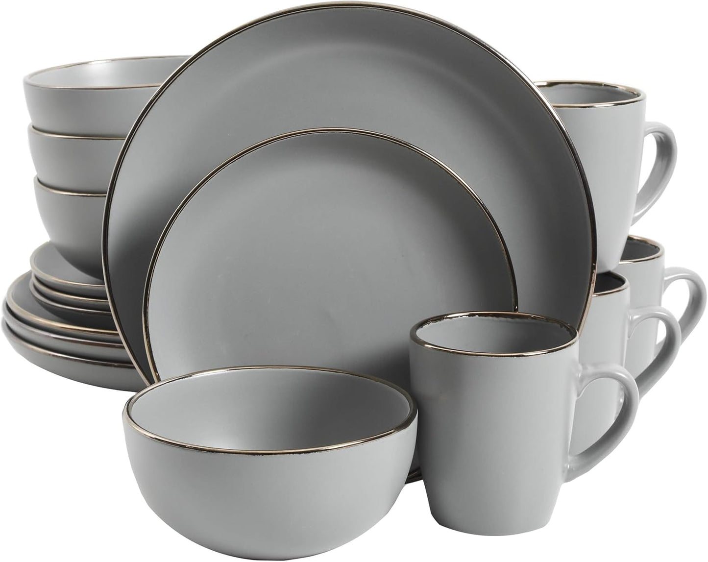 Gibson Home Rockaway Round Dinnerware Set for 4 in Grey/Gold