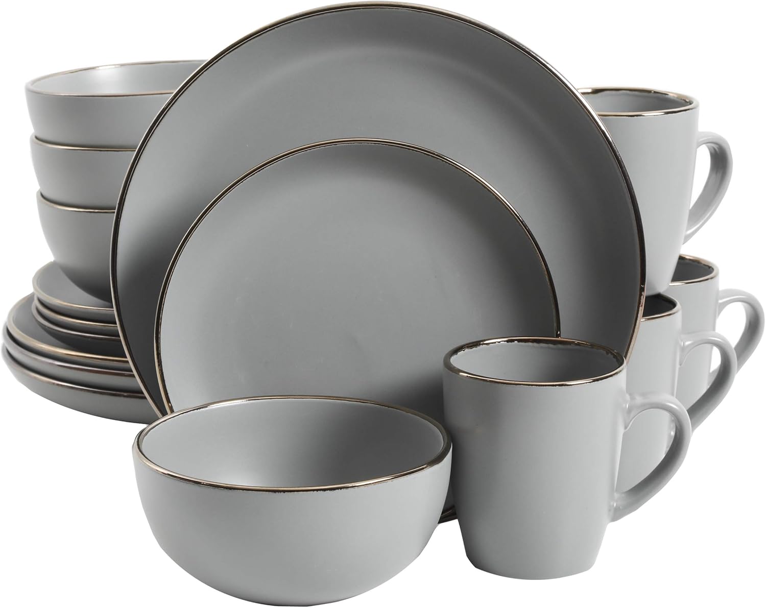 Gibson Home Rockaway Round Dinnerware Set for 4 in Grey/Gold