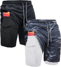 OEBLD Mens Athletic Shorts 2-in-1 Gym Workout Running 7ft Shorts