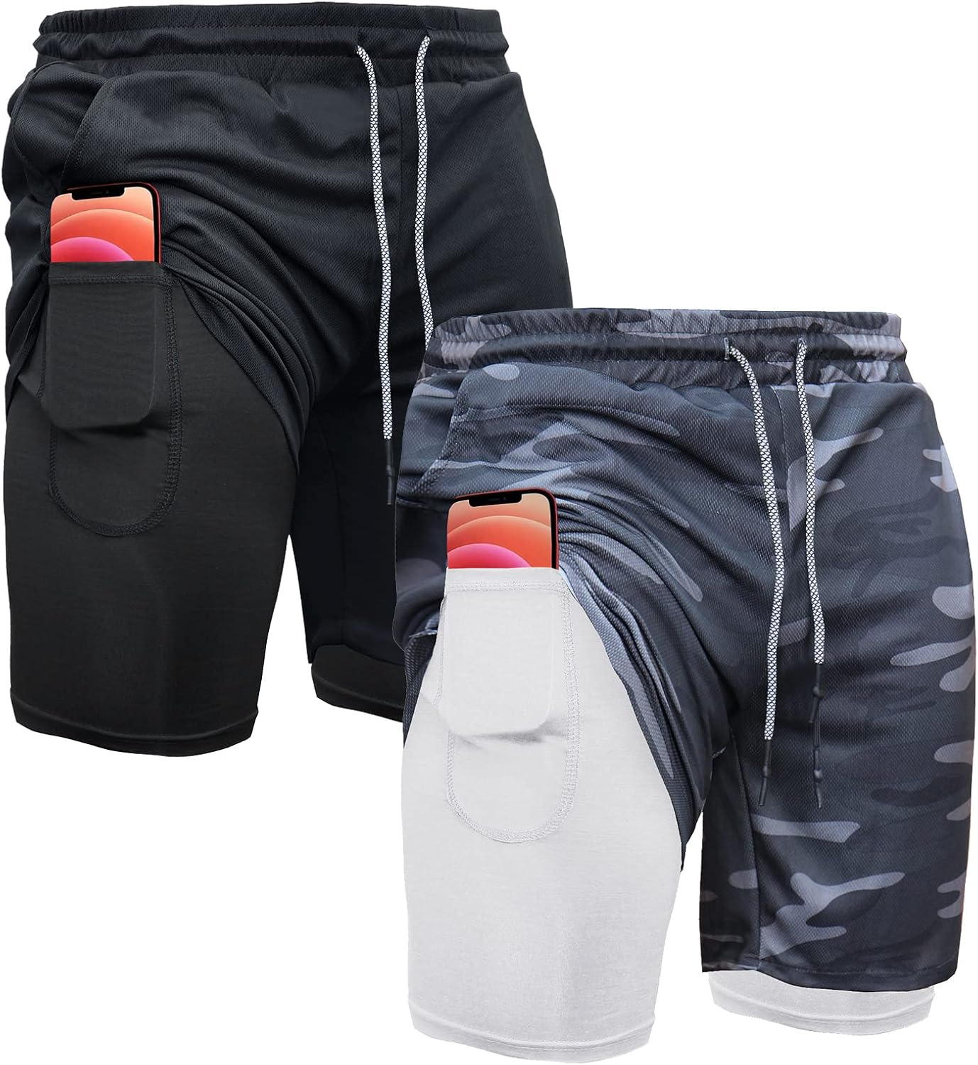 OEBLD Mens 2-in-1 Athletic Shorts for Gym and Running Activities