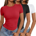 AUTOMET Womens 3 Piece Short Sleeve Shirts Basic Crop Tops - Slim Y2K