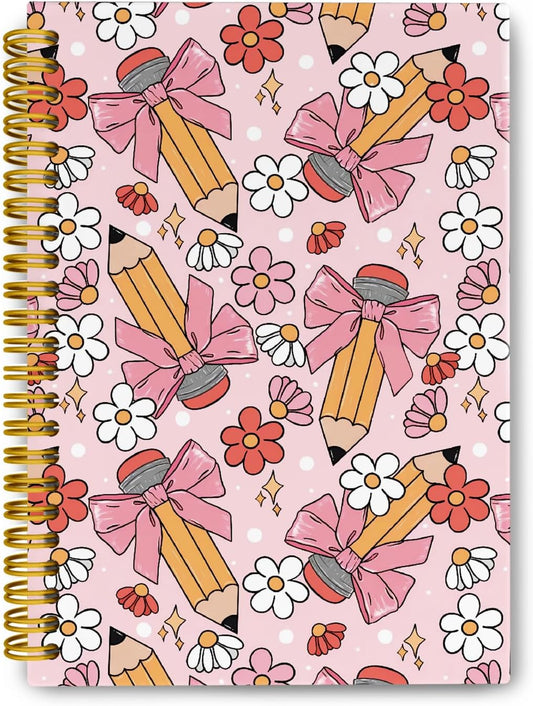 Cute Pink Bow Spiral Notebook for Girls - College Ruled