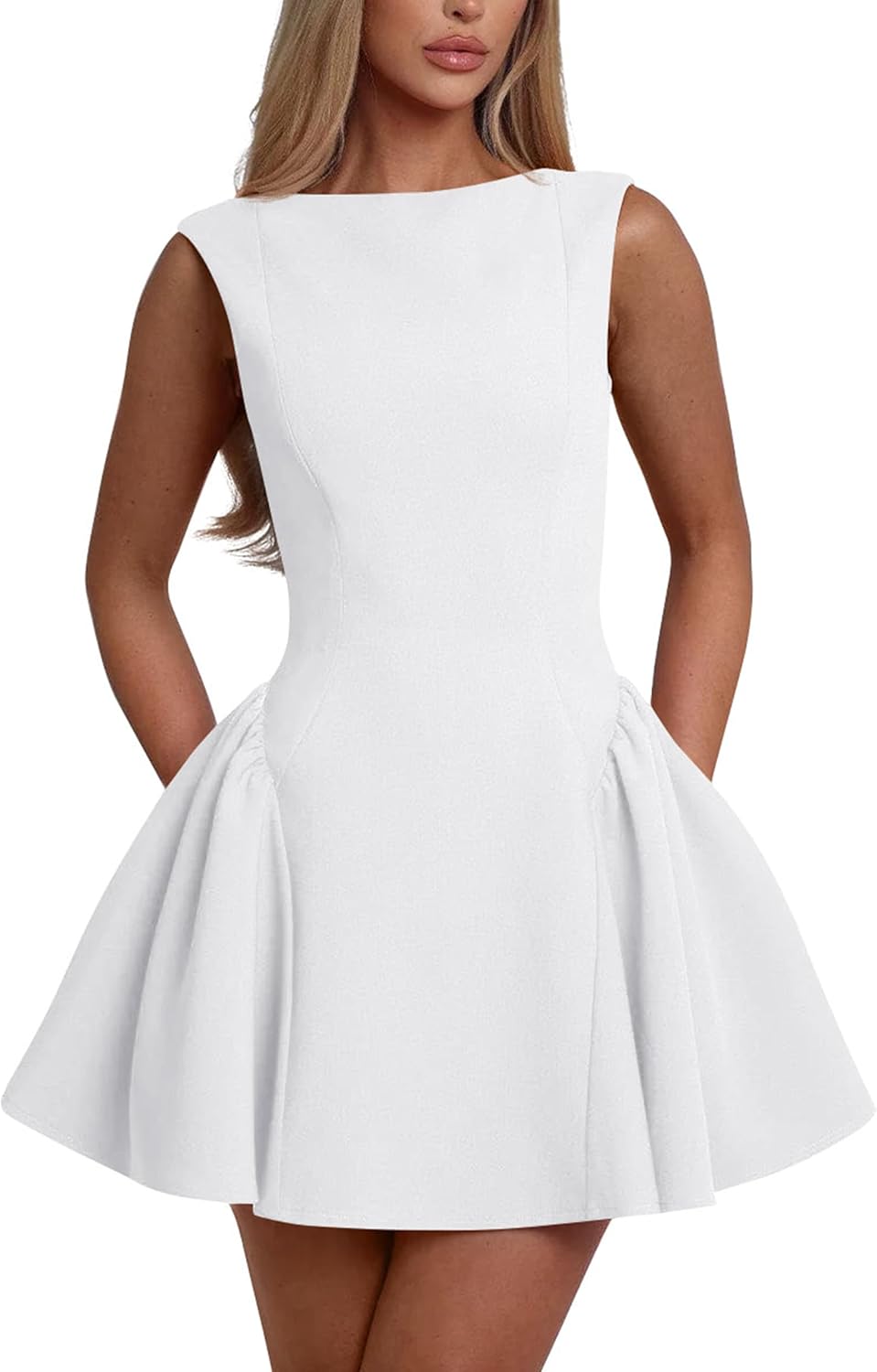 YMDUCH Women's Summer Sleeveless A-line Mini Party Dress