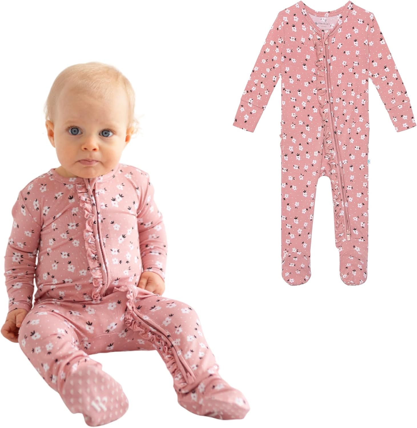Posh Peanut Footie Pajamas for Baby Girls with Ruffle Trim