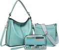 Purses for Women 3PCS Lake Blue Leather Set - Large Capacity Tote