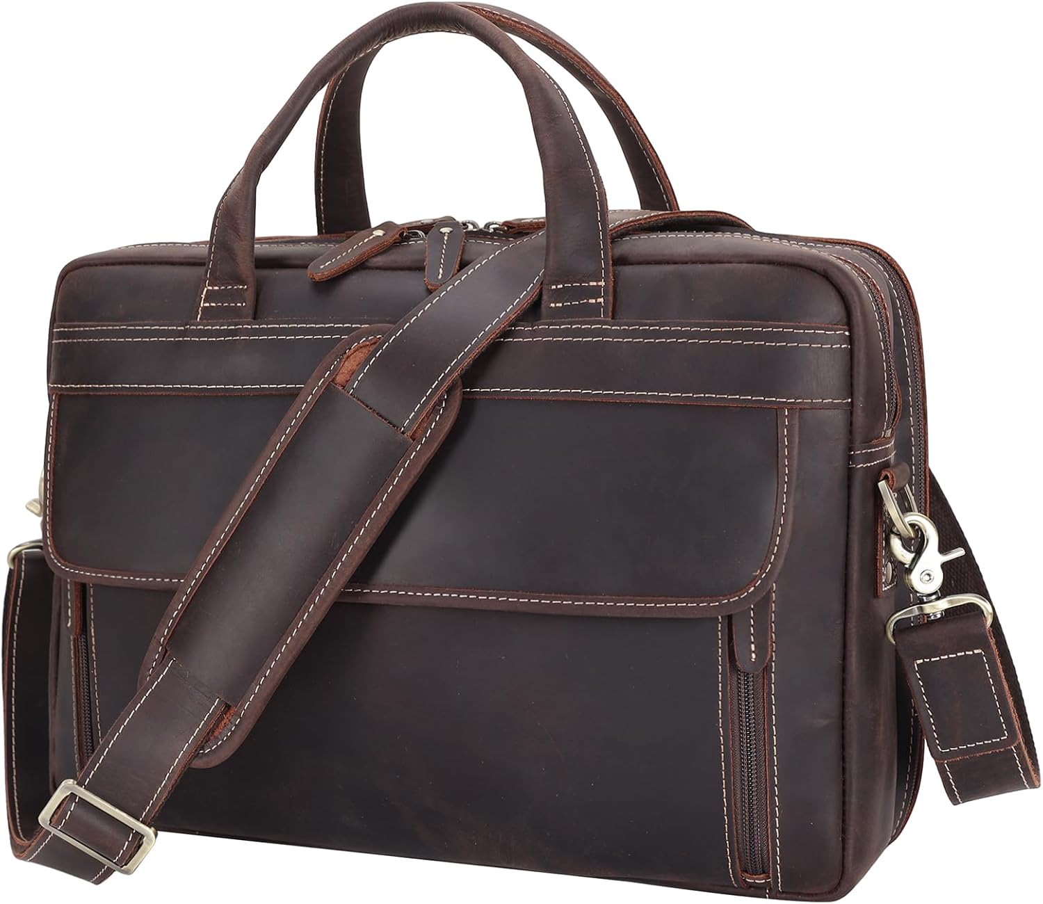 Masa Kawa Leather Briefcase for Men 15.6in Laptop Case