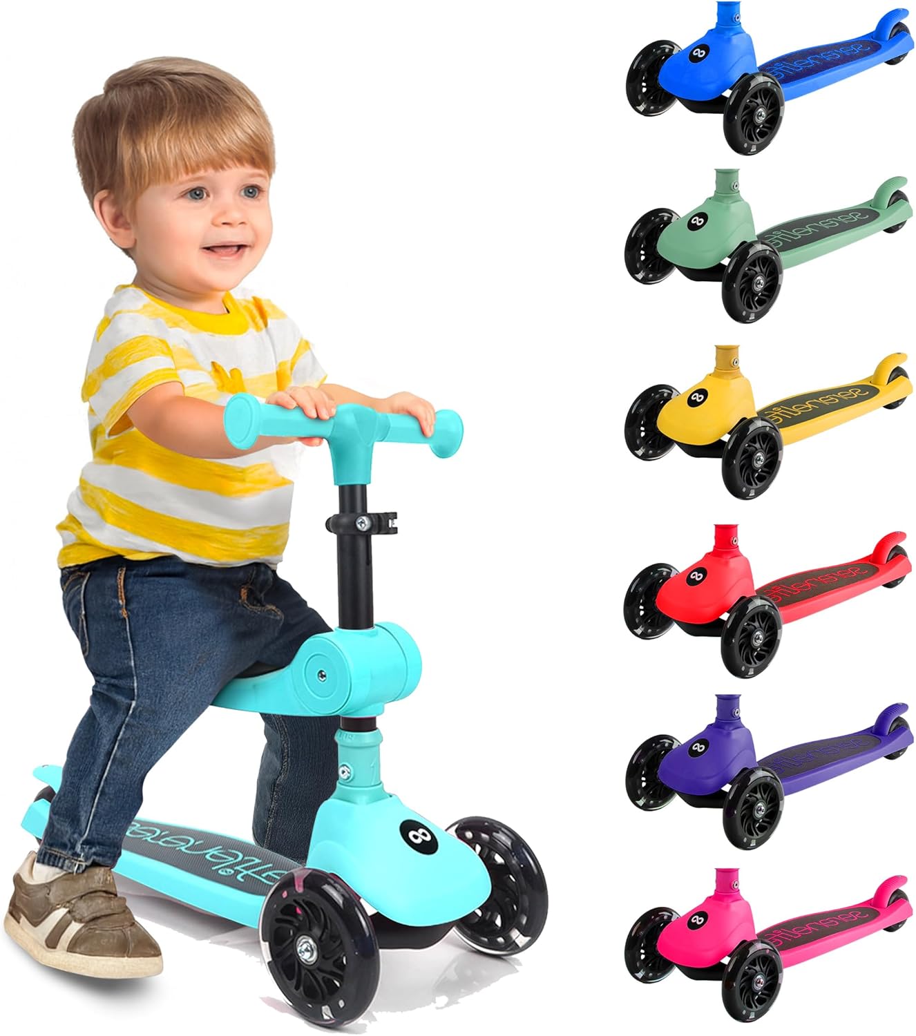 SereneLife 3-Wheel Foldable Kids Scooter with LED Lights