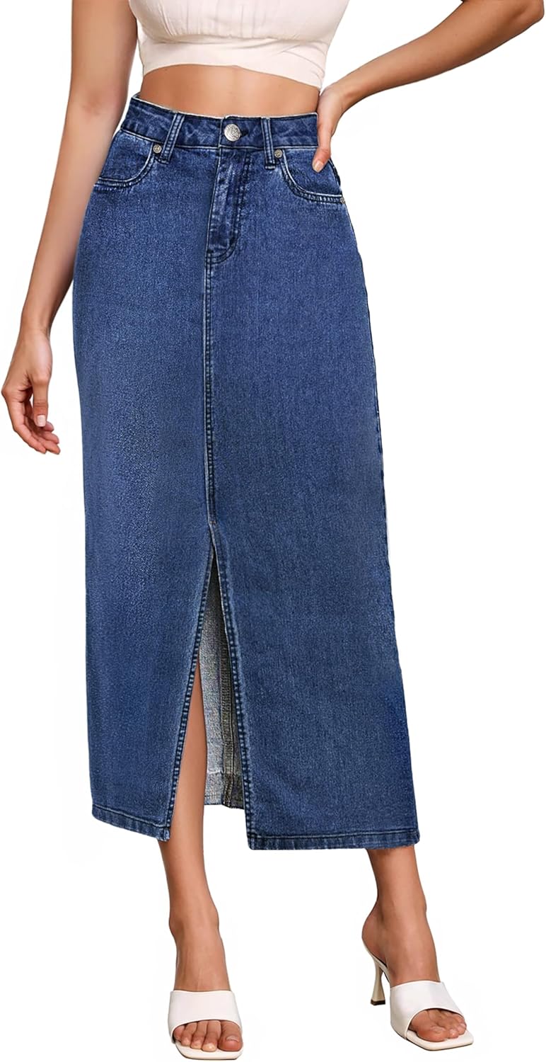 Hybrid & Company Women's Long Denim Skirt for Office Wear