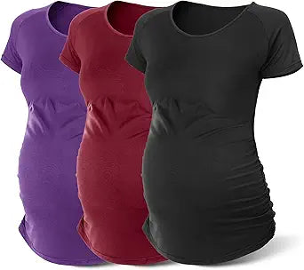 Rnxrbb Maternity Shirts Short Sleeve Summer Pregnancy Tops 3 Pack