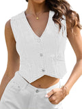 Womens Summer Cropped Denim Vest V-Neck - Western Jean Crop Top