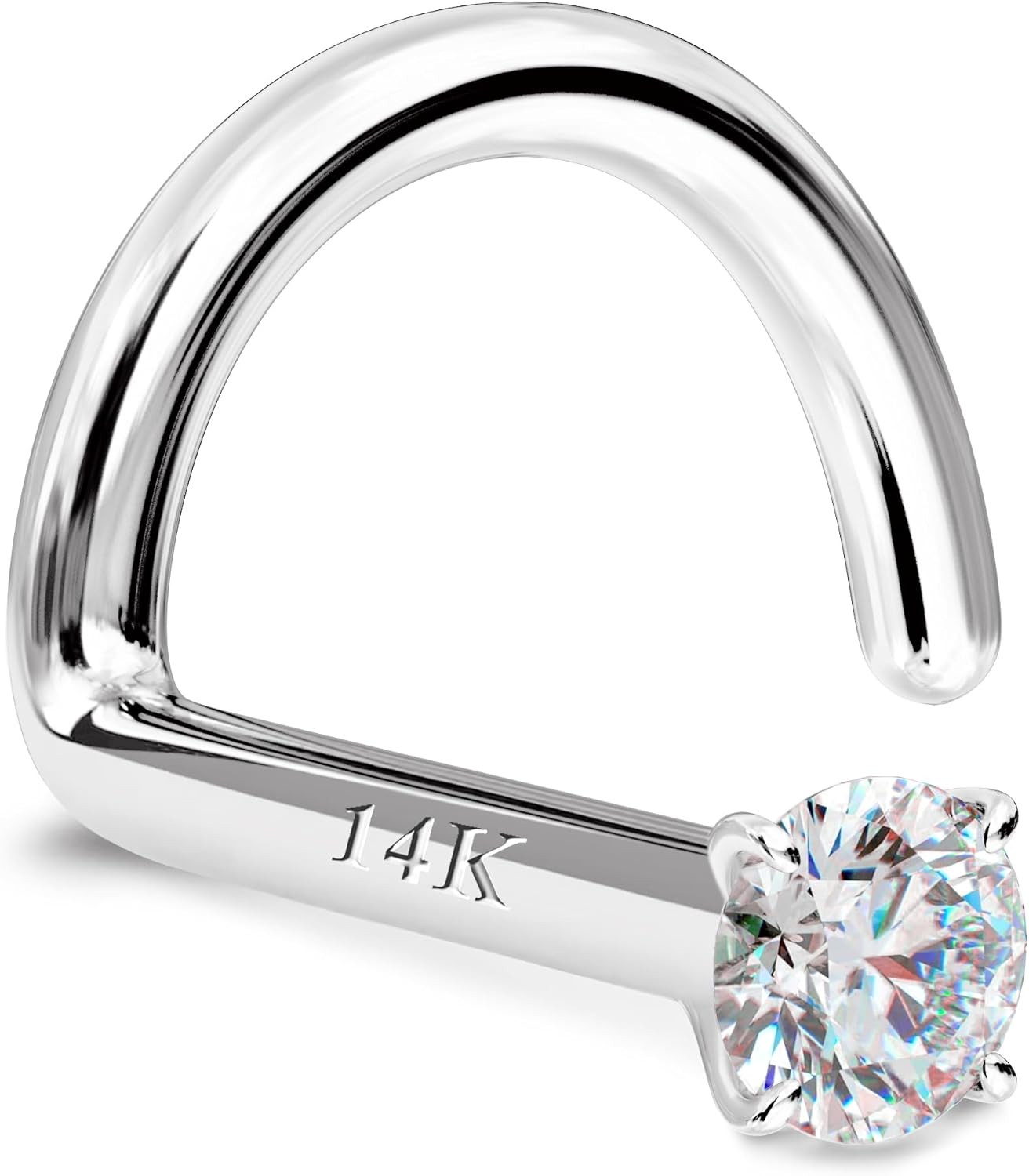 14K Gold Nose Rings Studs with Simulated Diamond CZ for All