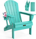 Plastic HDPE Adirondack Chair Folding with Cup Holder - Lake Blue