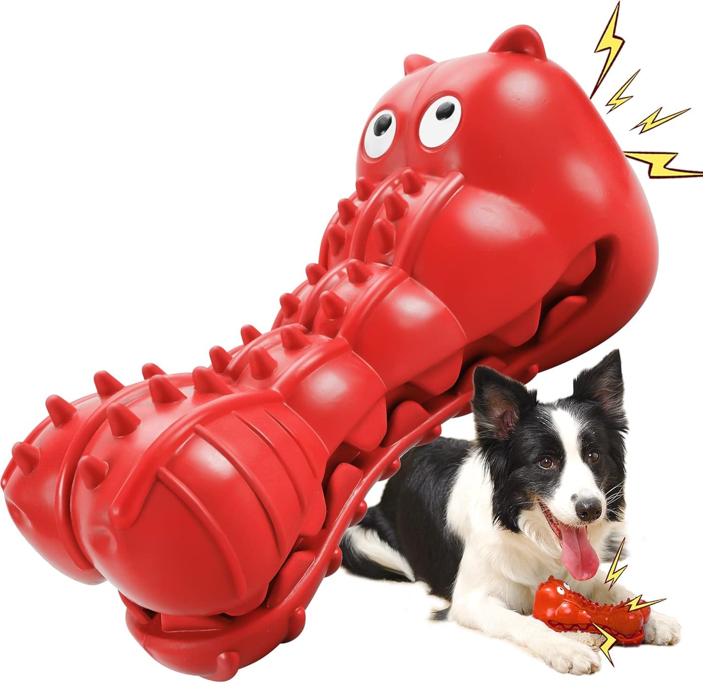 Tough Indestructible Squeaky Dog Toy - Aggressive Chewers - Non-Toxic Rubber