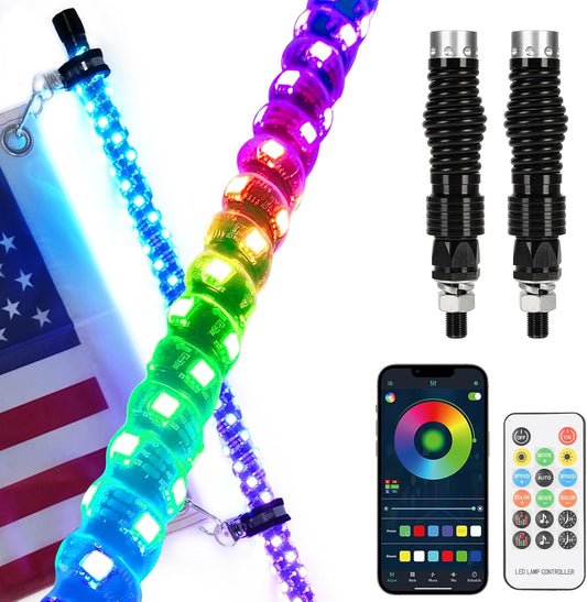 Upgraded 3FT RGB Whip Lights for UTV ATV Jeep Off-Road Fun