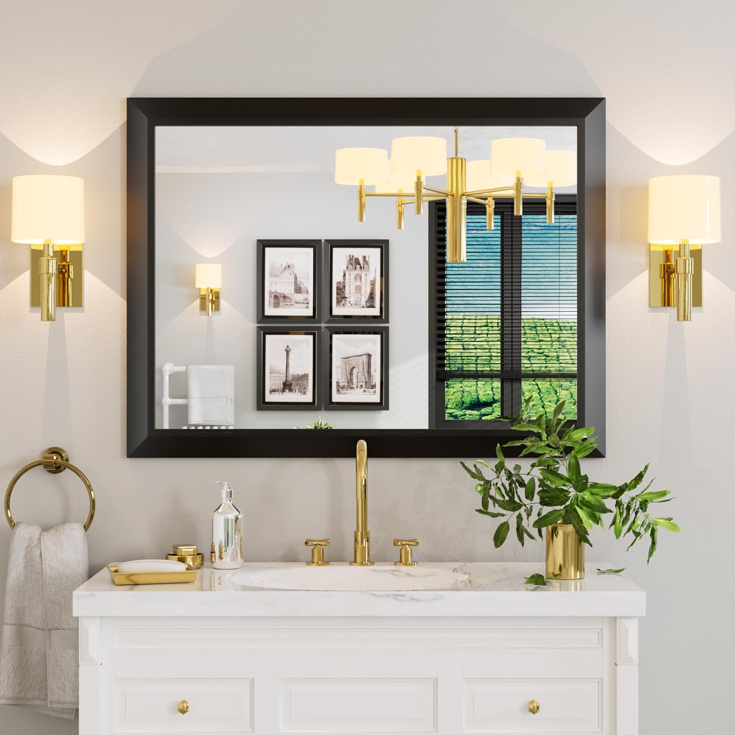 Amorho Black Bathroom Mirror - Stylish 40x30 Inch Design
