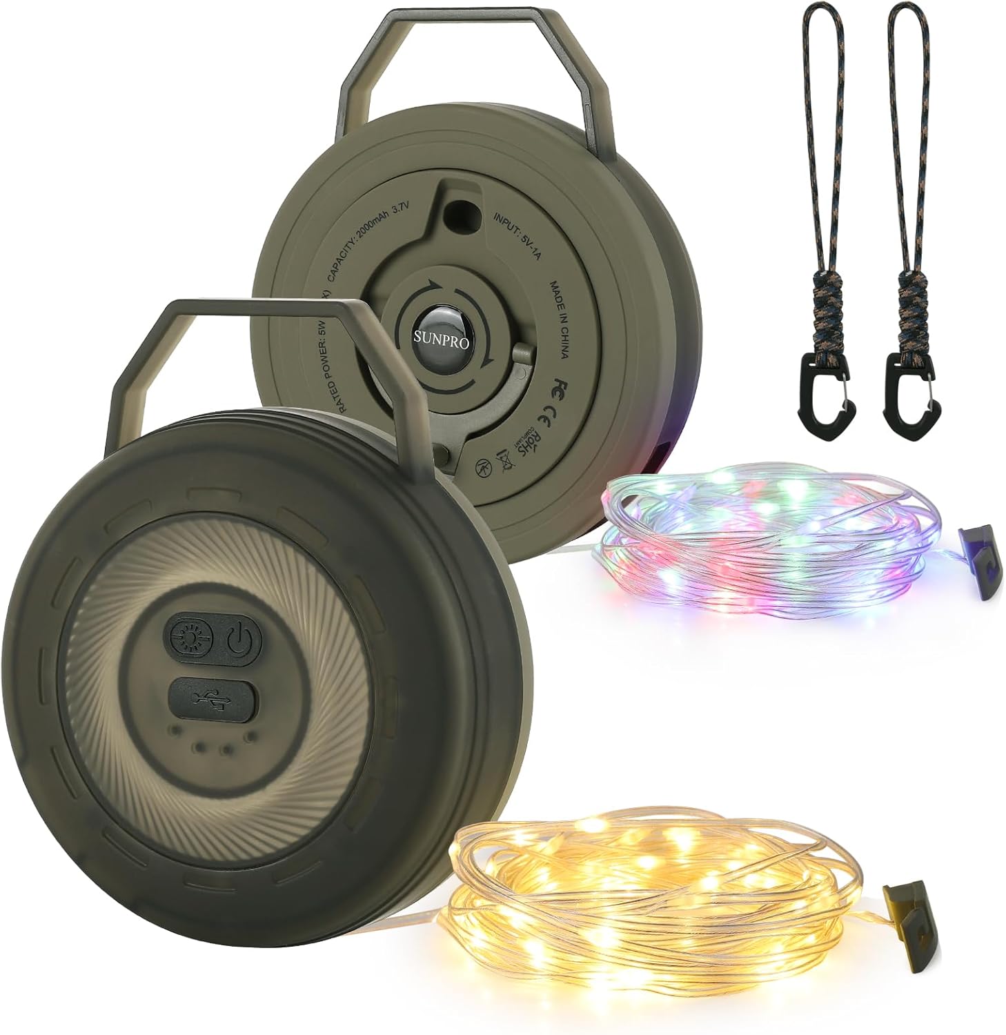 2-Pack Rechargeable Camping String Lights - 7 Modes, 65.6FT Total!