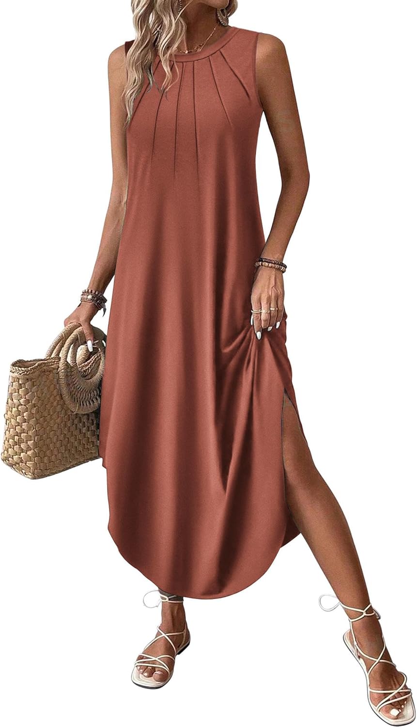 Floral Summer Casual Beach Printed Tank Dress with Pockets