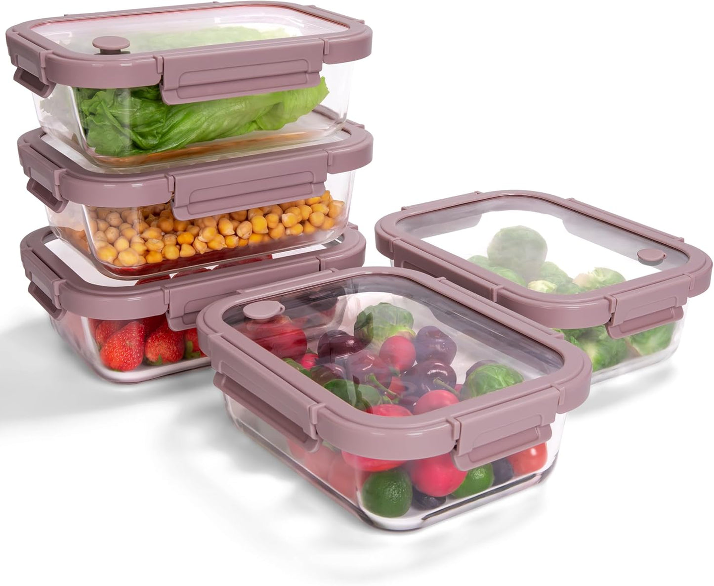 5-Pack Borosilicate Glass Containers with Tempered Lids for Meal Prep