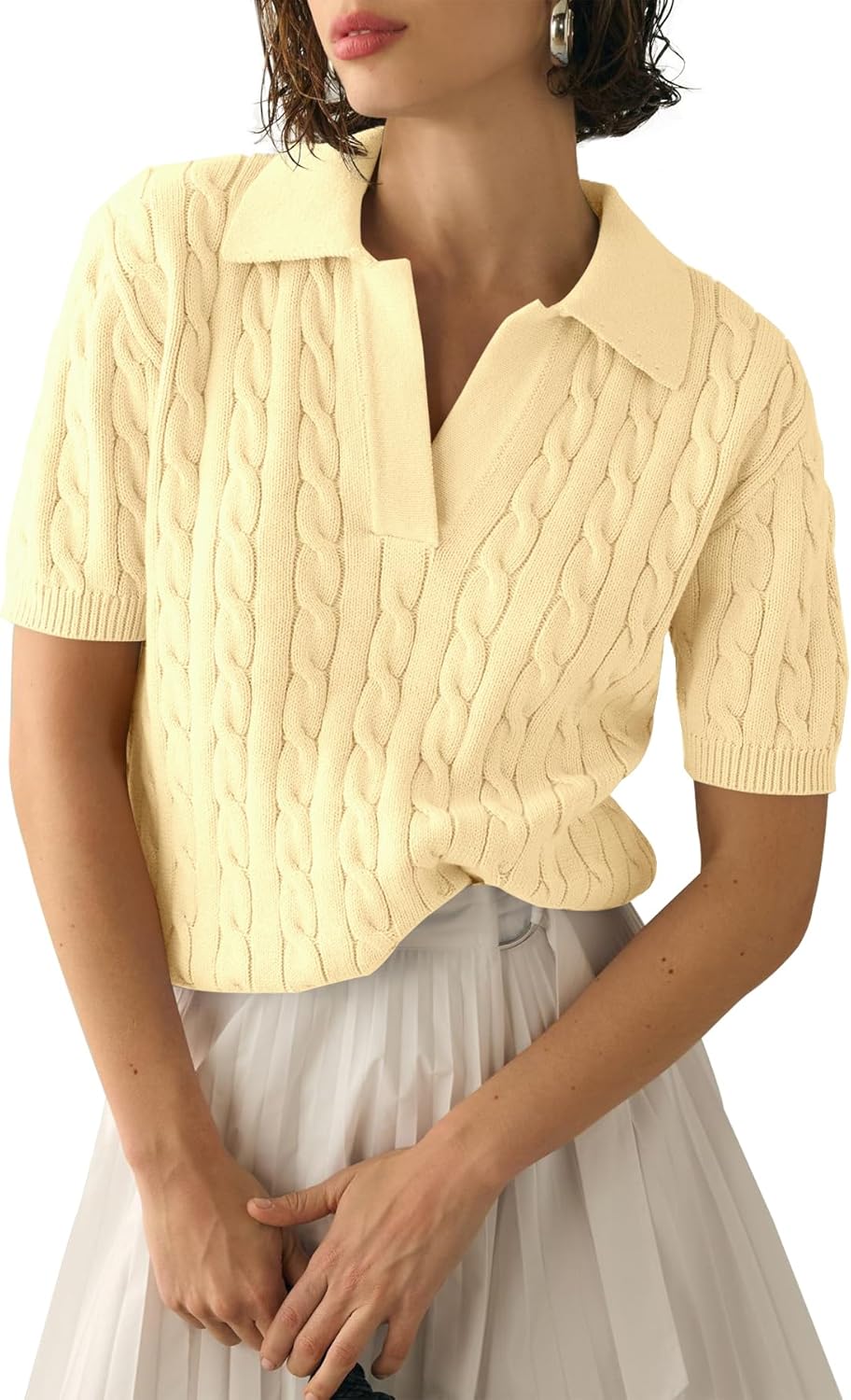Imily Bela Women's Cable Short Sleeve Sweater for Casual Style