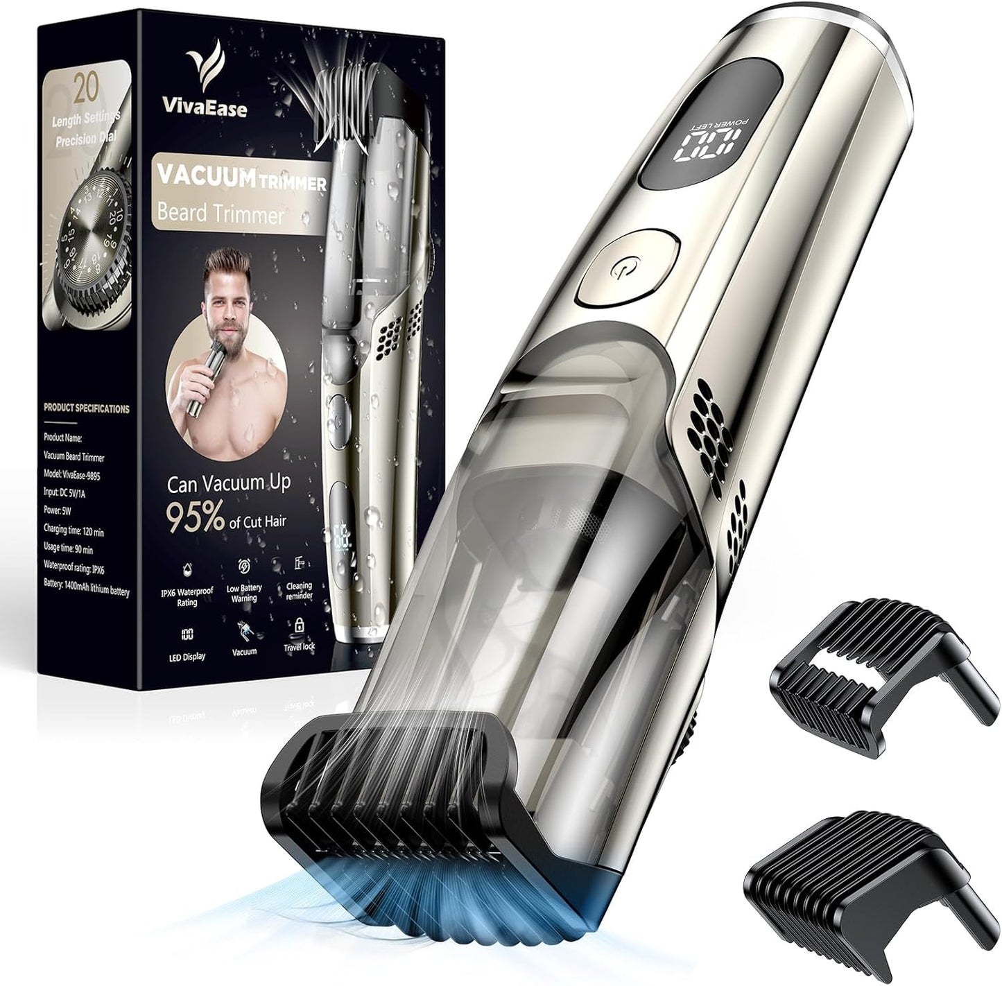 Vacuum Beard Trimmer for Men with Adjustable Precision Length