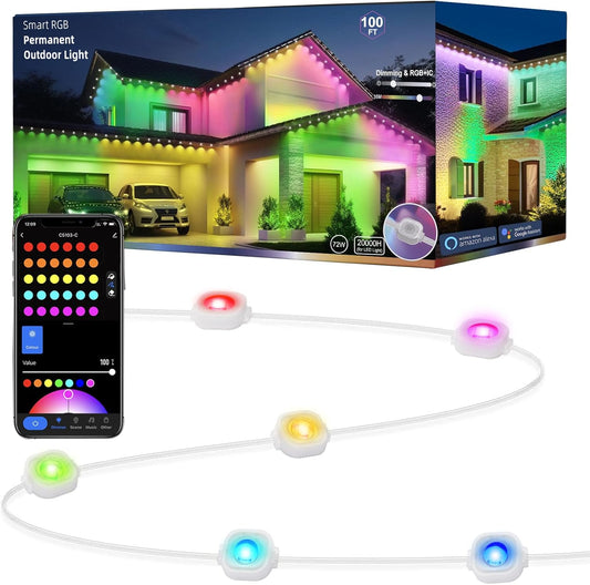 100ft Smart RGB Outdoor Lights: 63 Scenes, Smart Control!